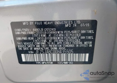 2016 Subaru Forester 2.5I из США, поврежденный, VIN JF2SJABC0GH435505